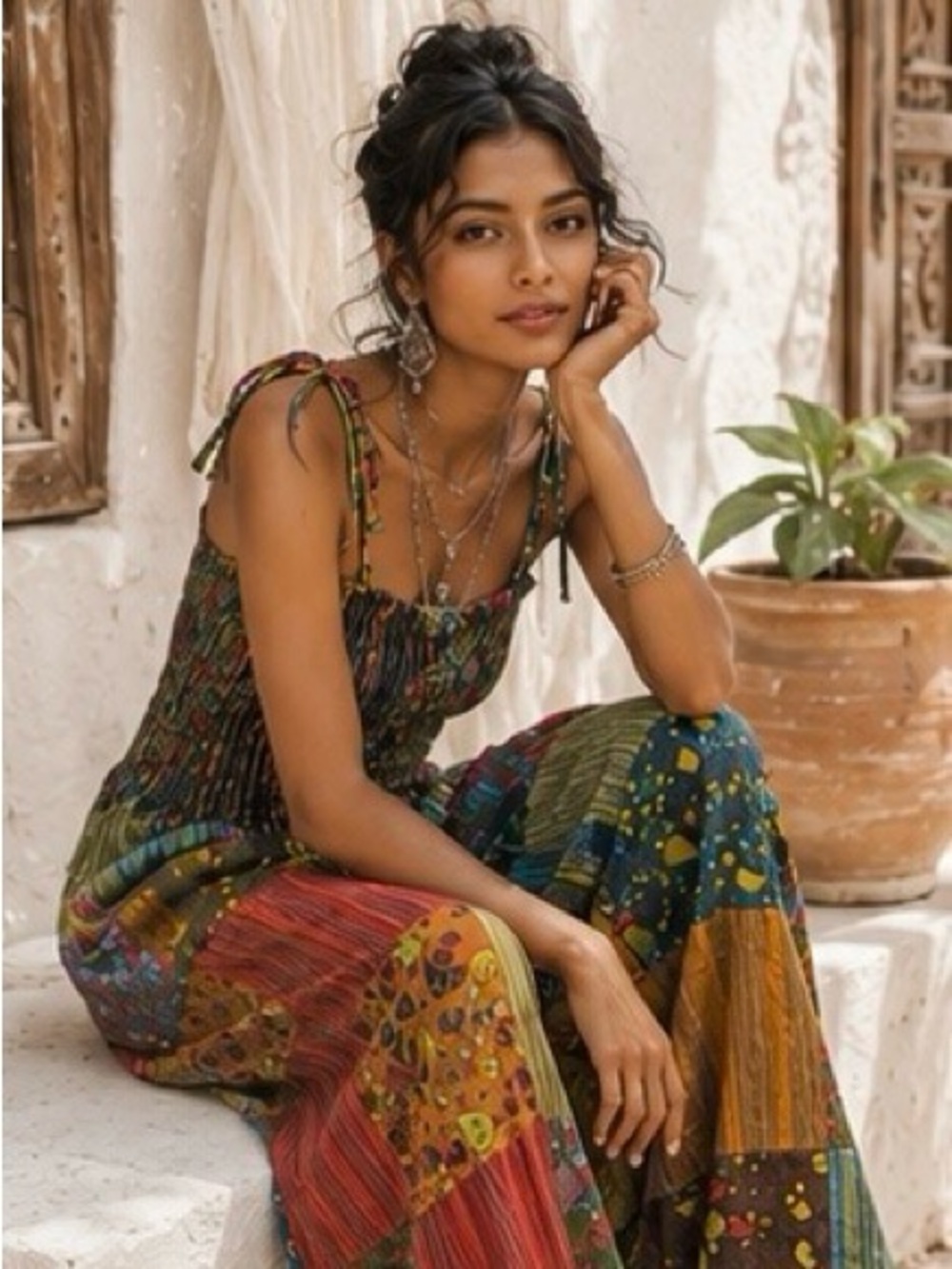 Kathmandu Boho Patchwork Wide Leg Jumpsuit Hippie Festival Cottagecore | OS